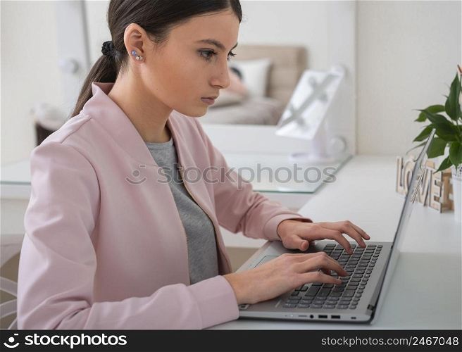 woman staying home teleworking 2