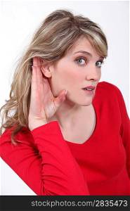 Woman straining to hear