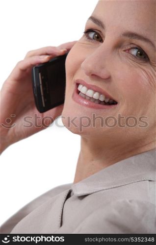 Woman stuck to the phone