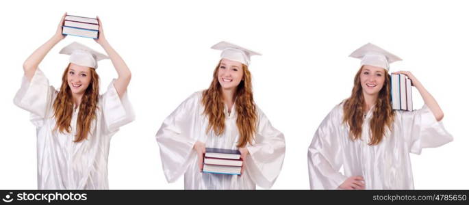 Woman student isolated on white