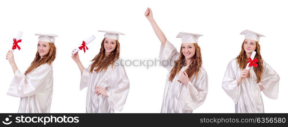 Woman student isolated on white