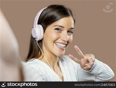 woman studio listening music