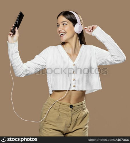 woman studio wearing headphones 3