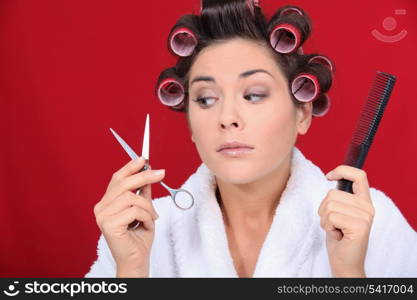 Woman styling hair