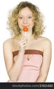 Woman sucking lollypop