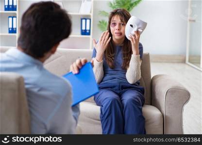 Woman suffering from home violence visiting doctor