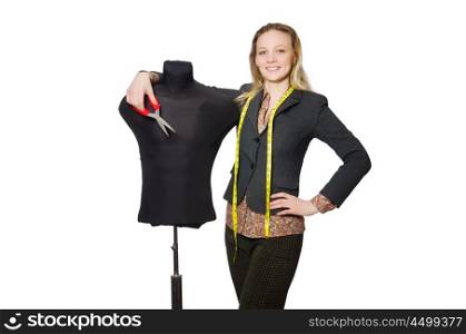 Woman tailor isolated on white