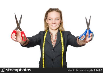 Woman tailor isolated on white