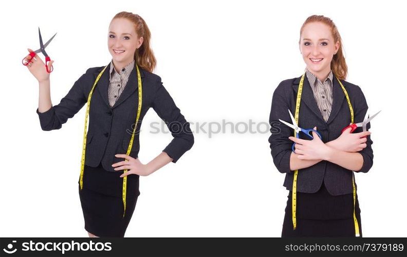 Woman tailor isolated on white 