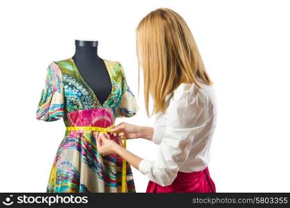 Woman tailor working on dress