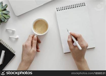 woman taking notes notepad. Resolution and high quality beautiful photo. woman taking notes notepad. High quality beautiful photo concept