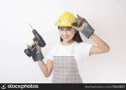 woman technician portrait on white background