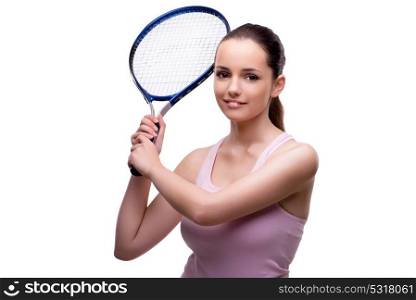 Woman tennis player isolated on white