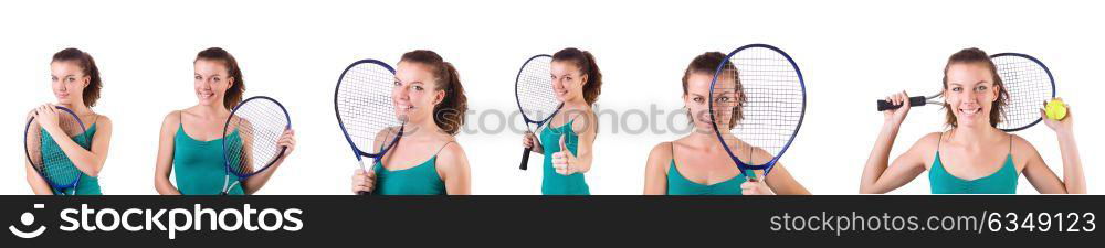 Woman tennis player isolated on white