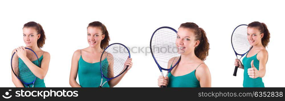 Woman tennis player isolated on white