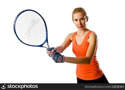 Woman tennis player on white