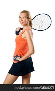 Woman tennis player on white