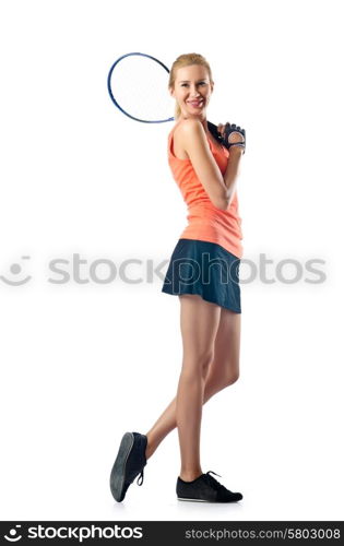 Woman tennis player on white