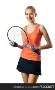 Woman tennis player on white