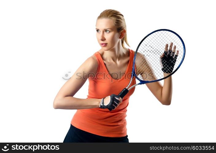 Woman tennis player on white
