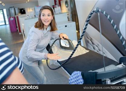 woman testing the iron