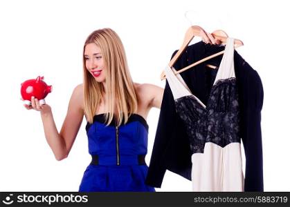 Woman thinking of spending her savings on clothing