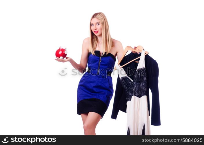 Woman thinking of spending her savings on clothing