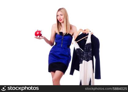 Woman thinking of spending her savings on clothing