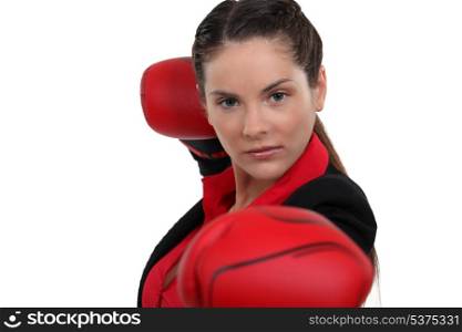 Woman throwing a punch