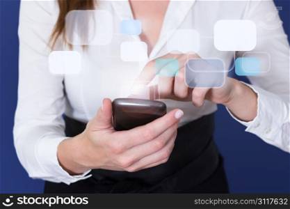 Woman touching touchscreen of Smartphone