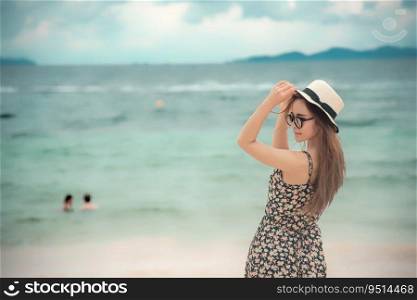woman travel on tropical summer beach