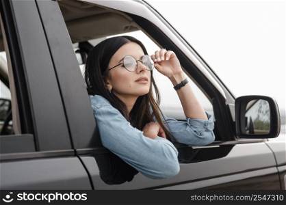 woman traveling alone by car