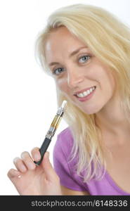 Woman trying an electronic cigarette