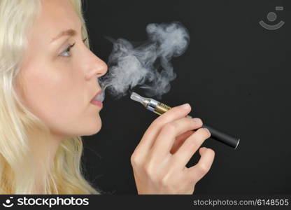 Woman trying an electronic cigarette