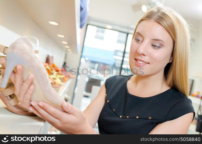 Woman trying on some shoes