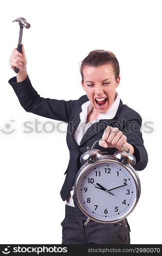 Woman trying to break the clock