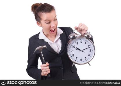 Woman trying to break the clock