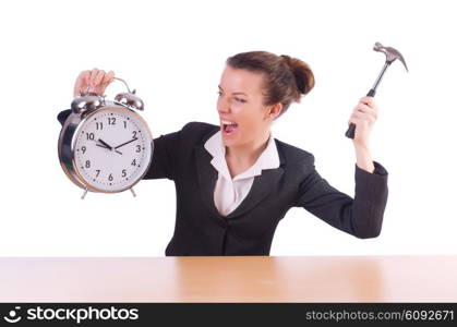 Woman trying to break the clock