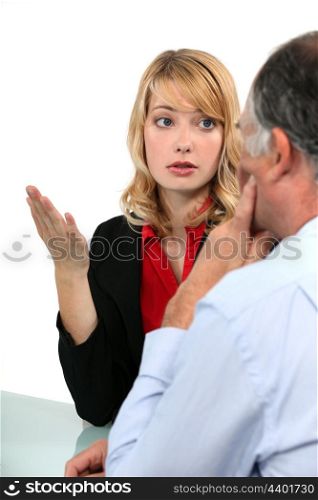 Woman trying to explain her point of view