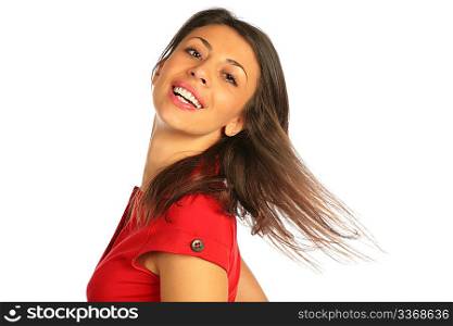 Woman turn head, flying hair