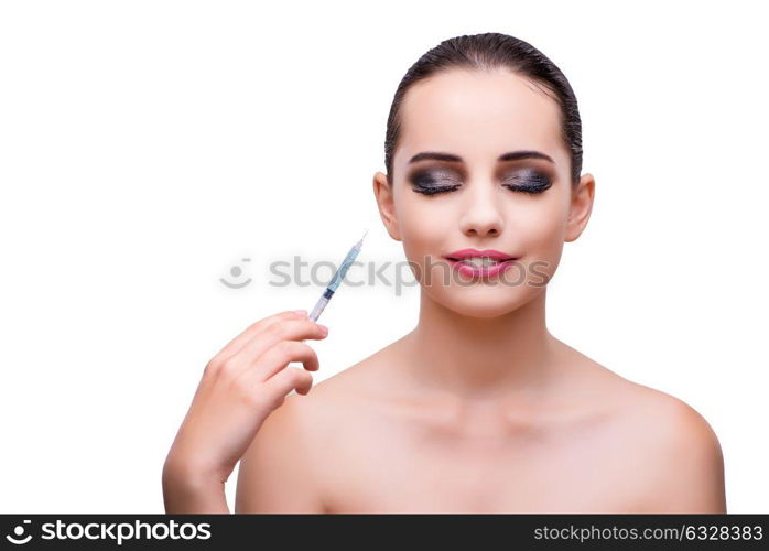 Woman undergoing plastic surgery isolated on white