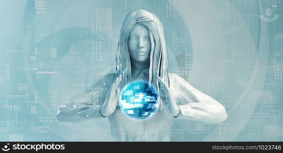 Woman Using Digital Solutions Technology Concept Art. Woman Using Digital Solutions