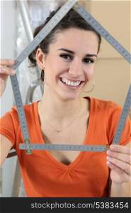 Woman using measuring device