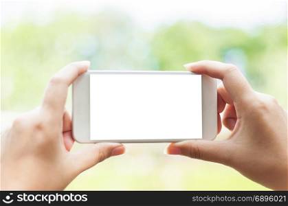 woman using mobile phone with blank screen,business - technology concept