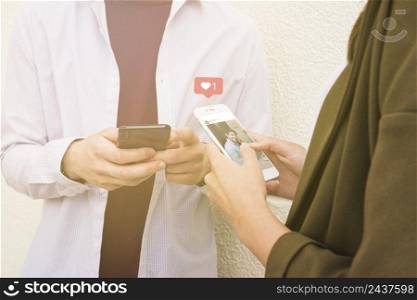 woman using social networking application mobile phone