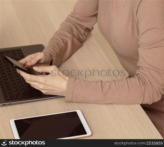 woman using various digital devices