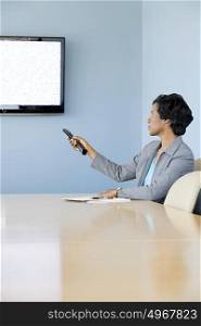 Woman using video conferencing