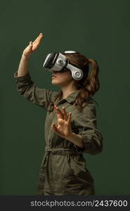 woman using virtual reality goggles 4