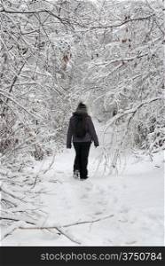 woman walking in winter time