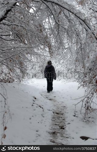 woman walking in winter time